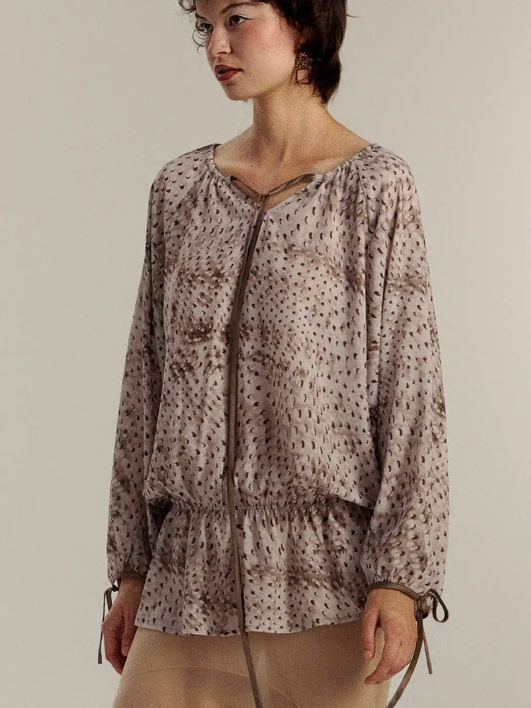 SukiBySuki | Polka Dot Chiffon Backless Drawstring V-Neck Shirt