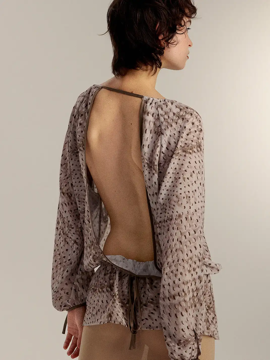 SukiBySuki | Polka Dot Chiffon Backless Drawstring V-Neck Shirt