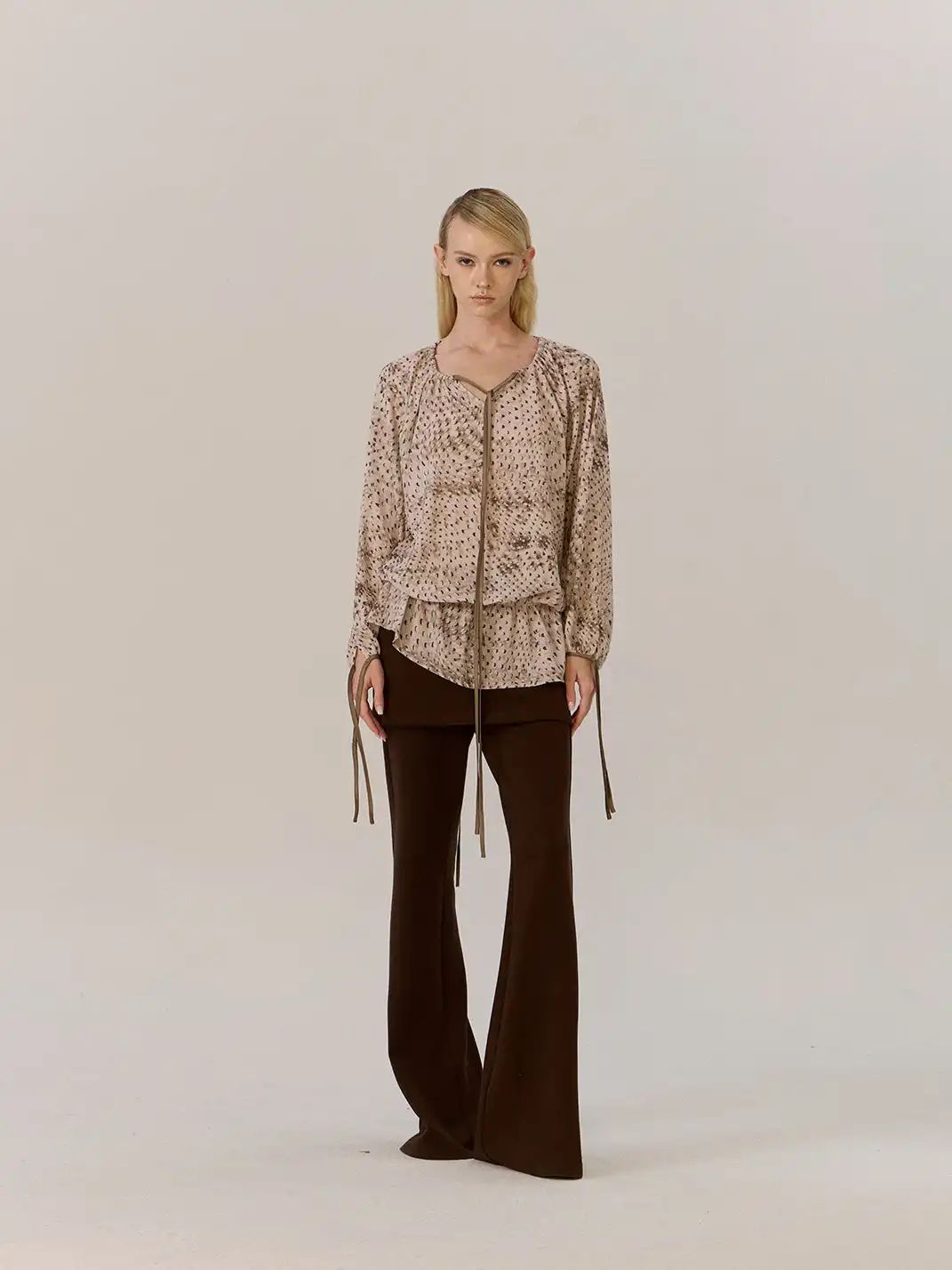 SukiBySuki | Polka Dot Chiffon Backless Drawstring V-Neck Shirt