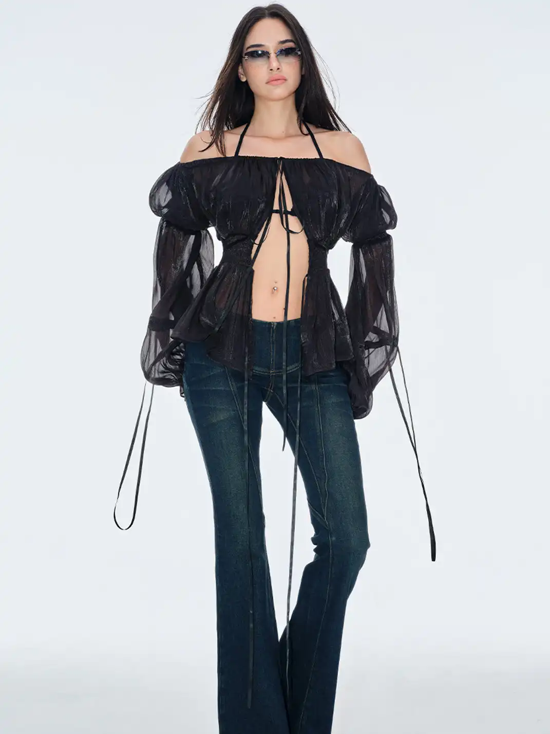BUM STUDIO | Low-Waist Cat Whisker Denim Flared Pants
