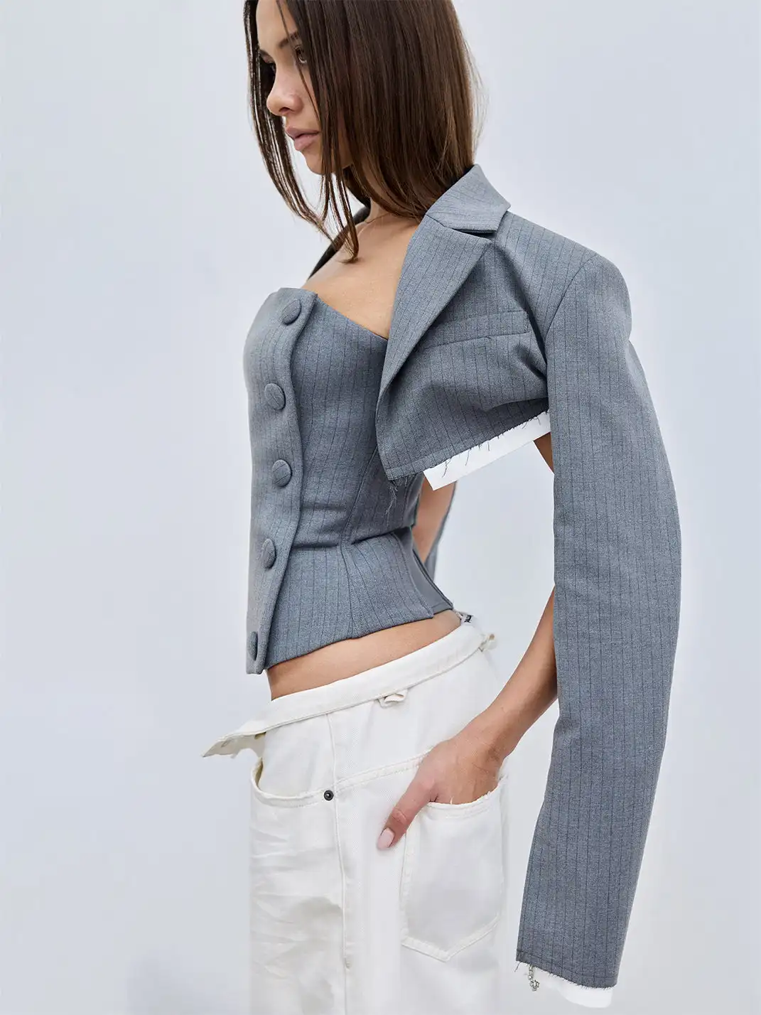 BUM STUDIO | Fake Two-Piece Blazer & Fishbone Buttoned Tube Top