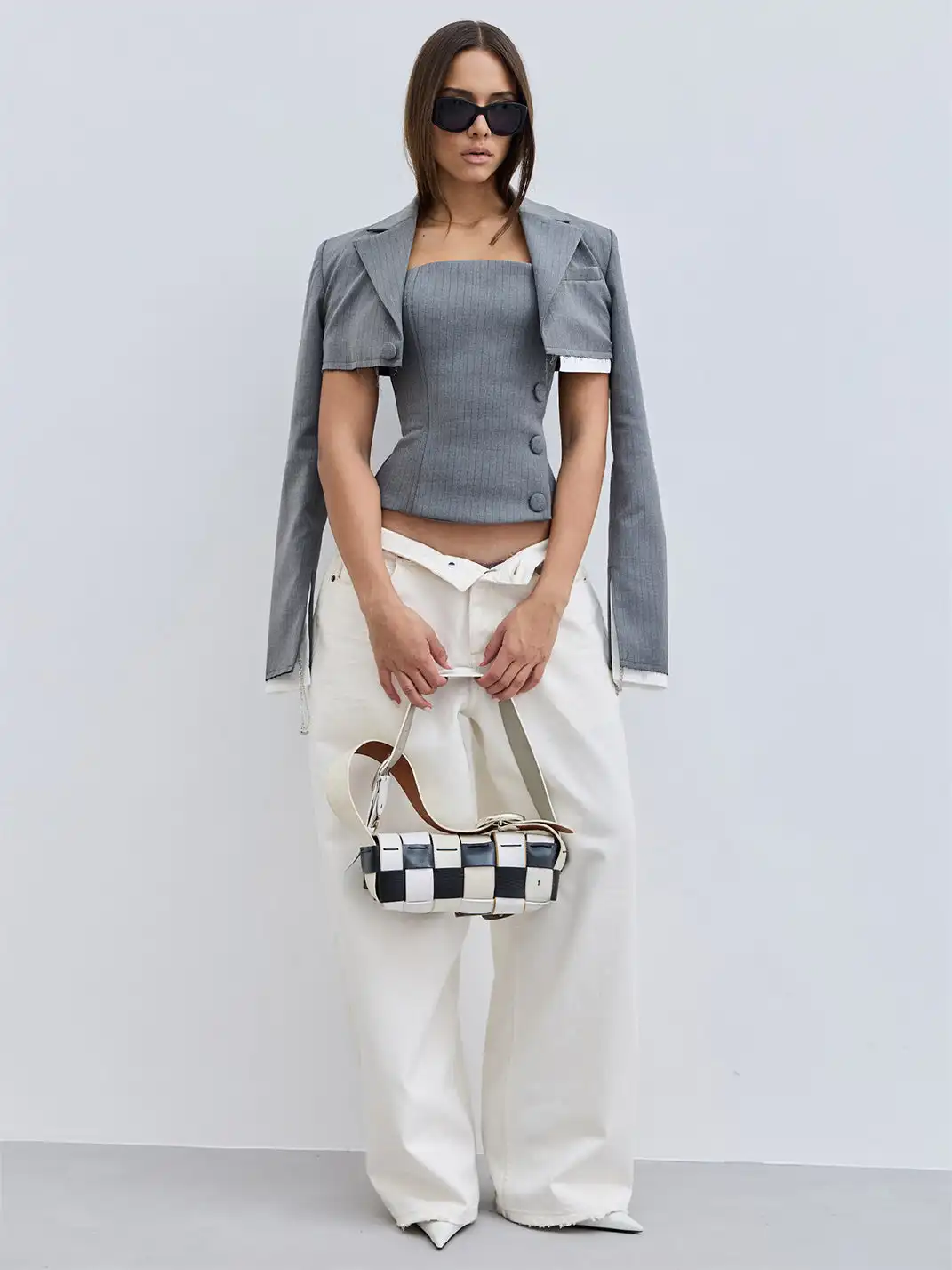 BUM STUDIO | Fake Two-Piece Blazer & Fishbone Buttoned Tube Top