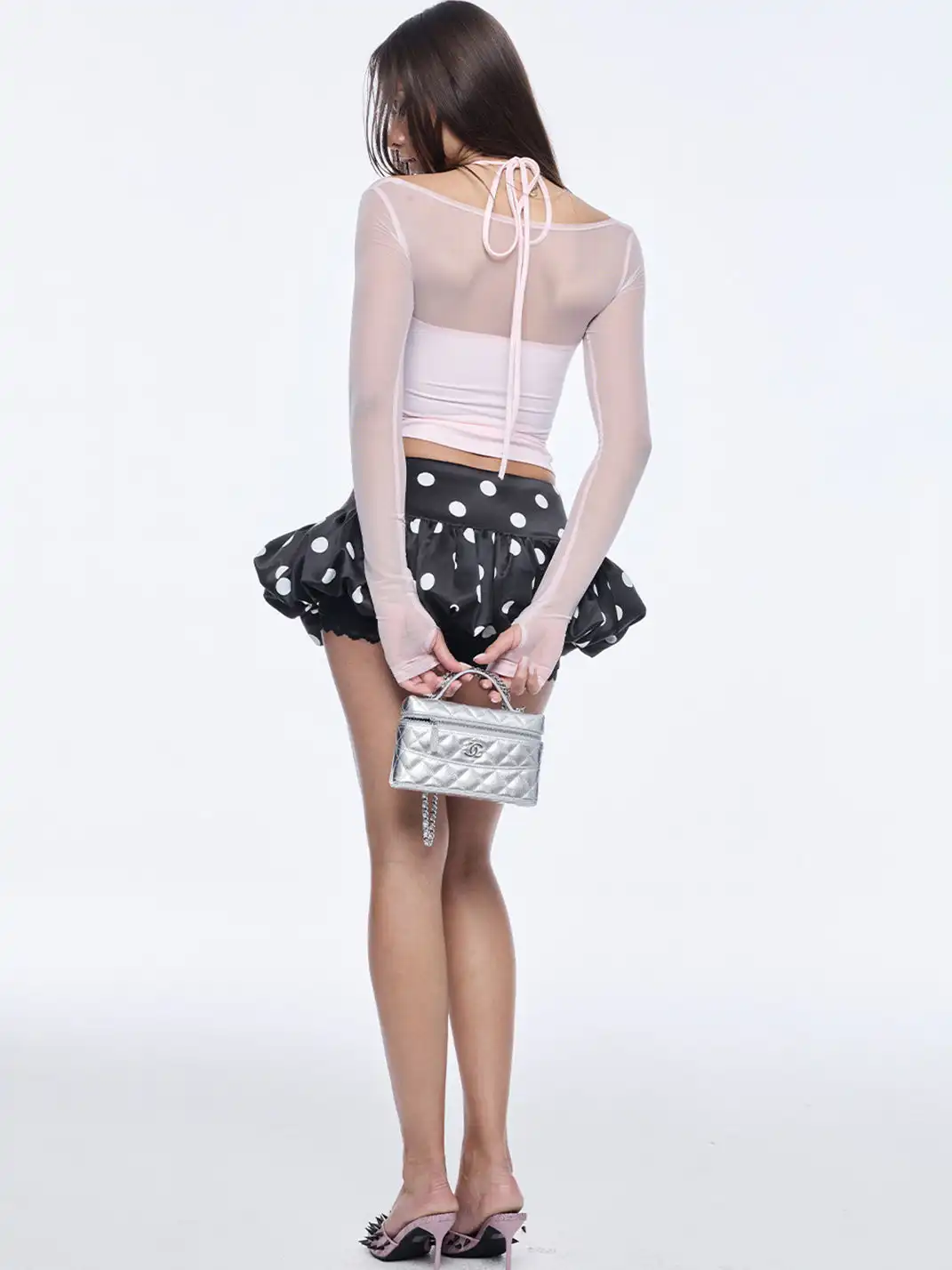 BUM STUDIO | Chest Pad Mesh Spliced Halter Top & Rivet Shorts