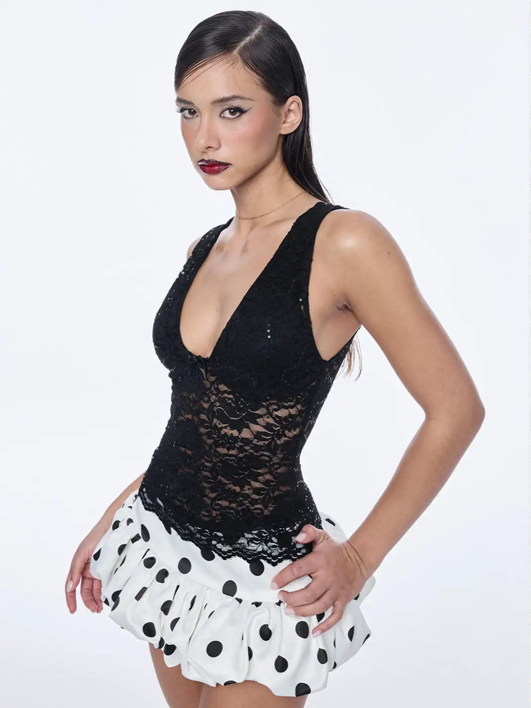 BUM STUDIO | Sequin Embellished Lace Chest Pad Top