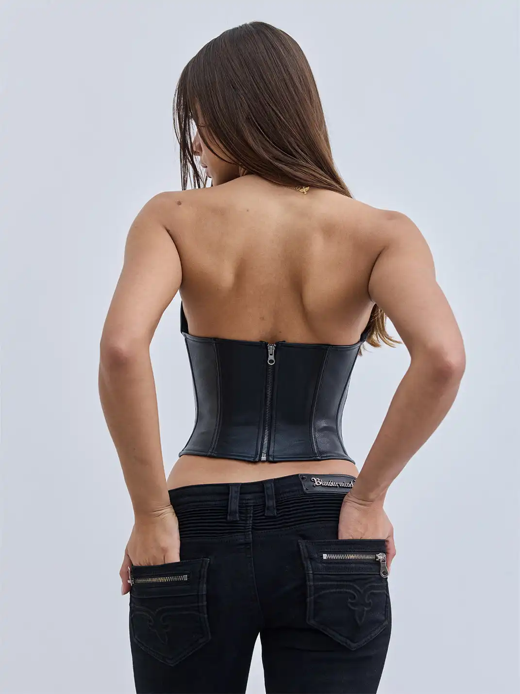 BUM STUDIO | Chest Pad Leather Hollow Tie Halter Top