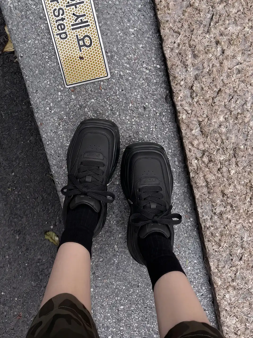 FYSPR | Platform Square Toe Leather Sneakers-Black