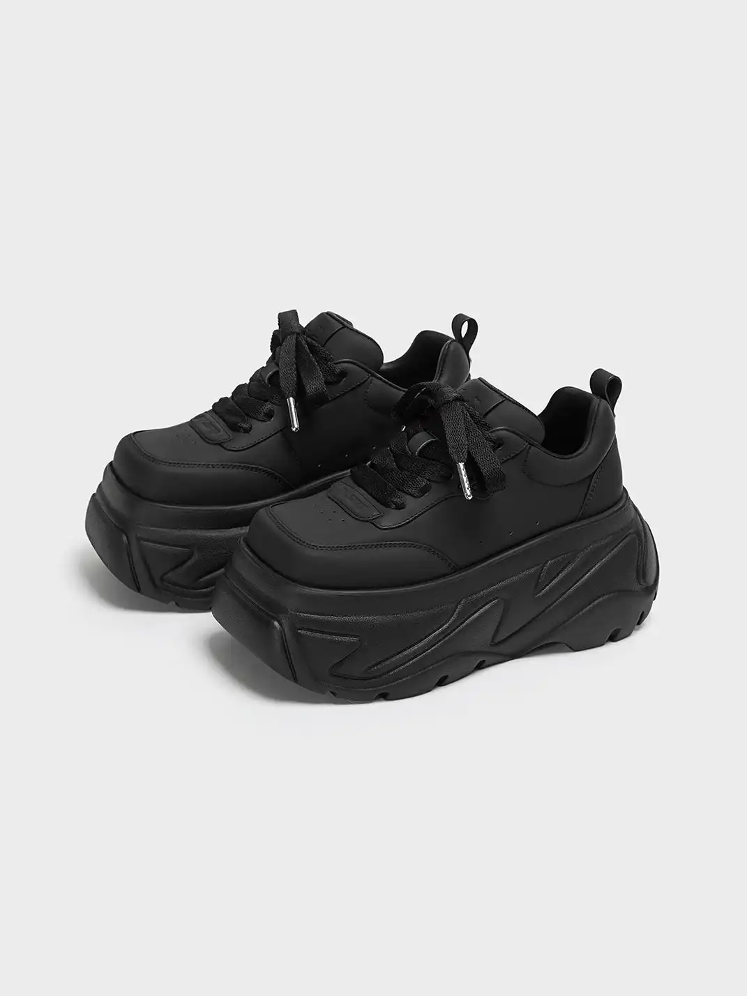 FYSPR | Platform Square Toe Leather Sneakers-Black