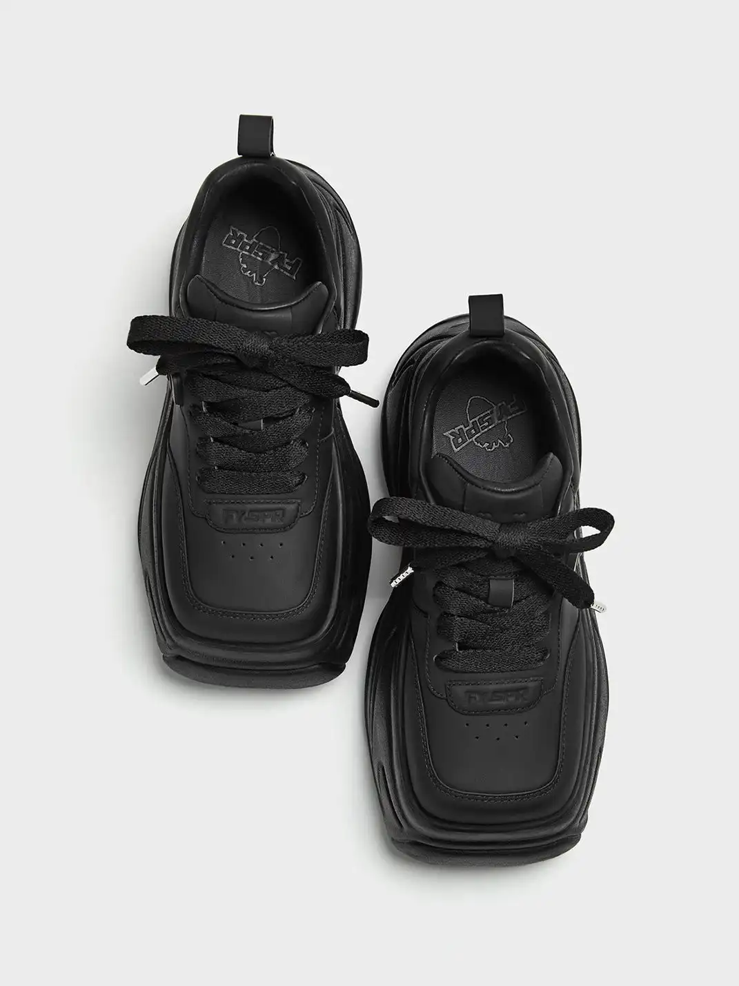 FYSPR | Platform Square Toe Leather Sneakers-Black