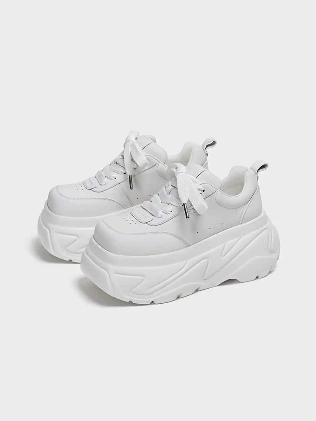 FYSPR | Platform Square Toe Leather Sneakers-White