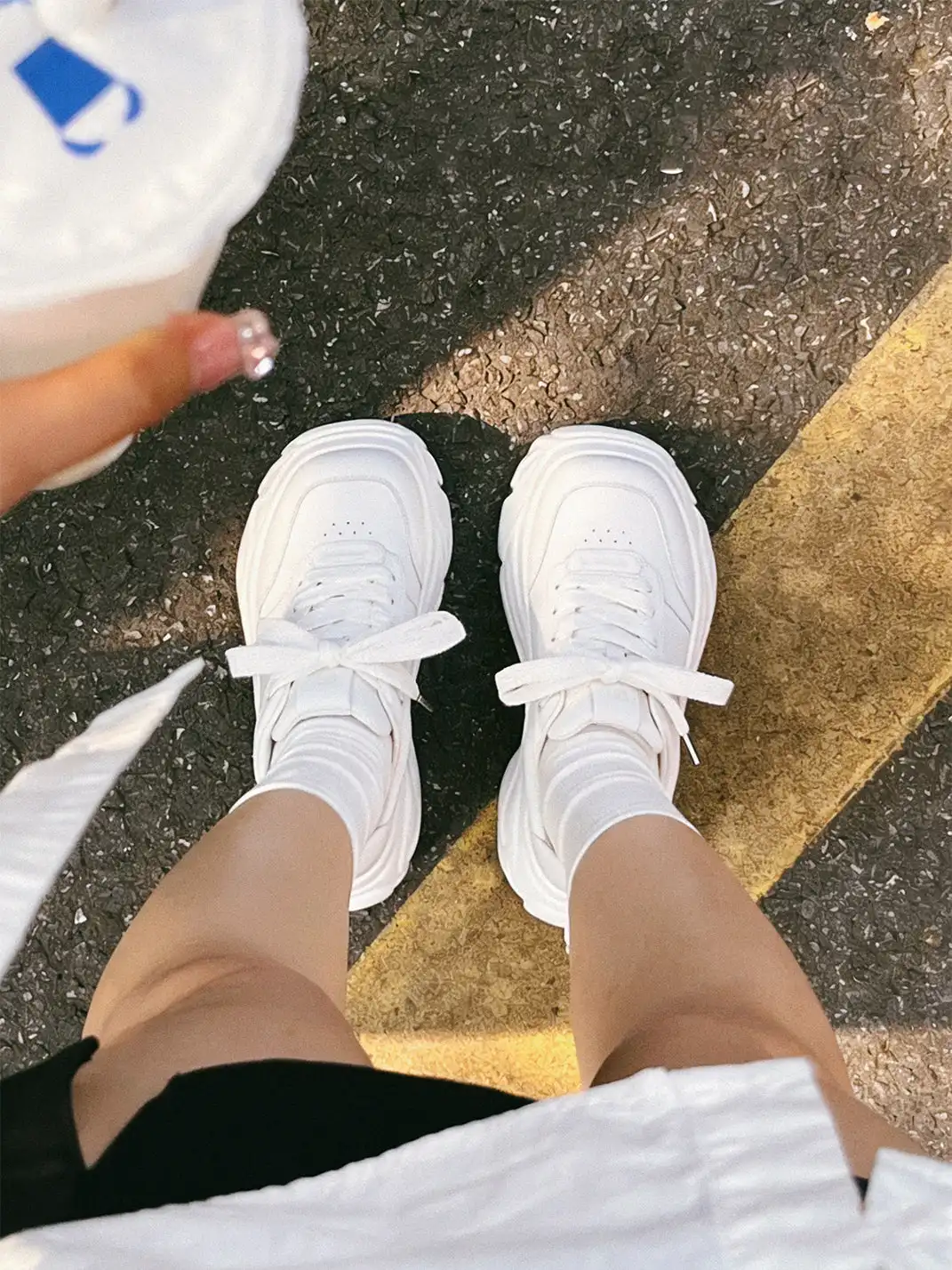FYSPR | Platform Square Toe Leather Sneakers-White