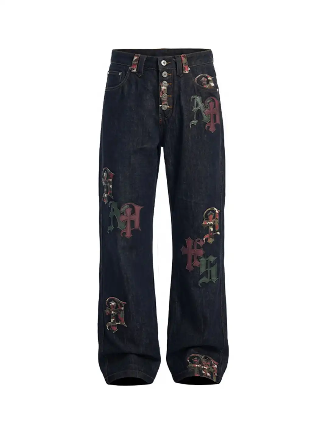 DND4DES | Camouflage Patchwork Leather Straight Jeans