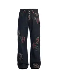 DND4DES | Camouflage Patchwork Leather Straight Jeans