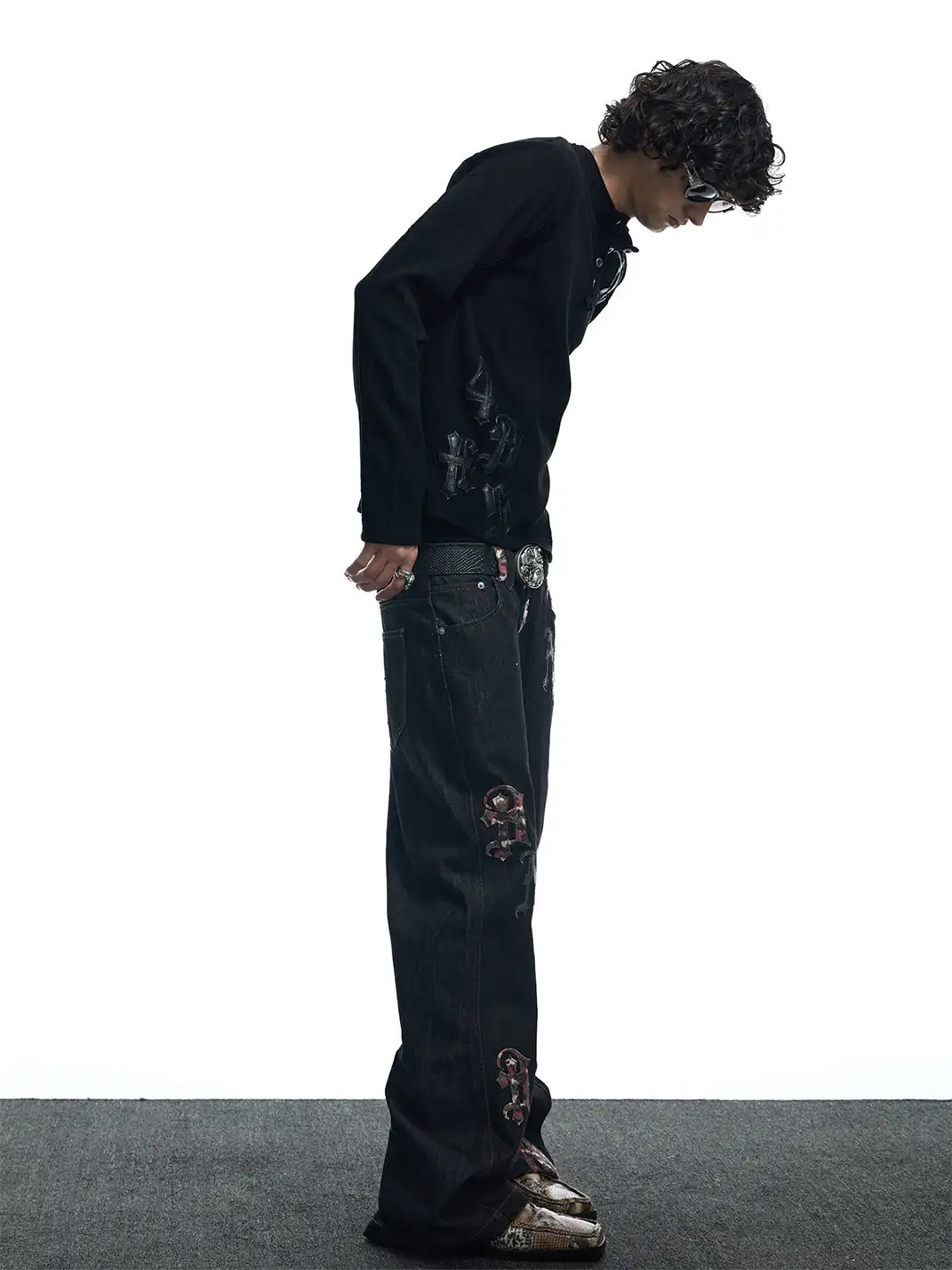 DND4DES | Camouflage Patchwork Leather Straight Jeans