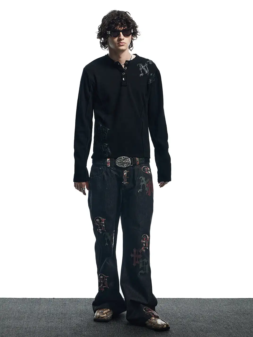 DND4DES | Camouflage Patchwork Leather Straight Jeans