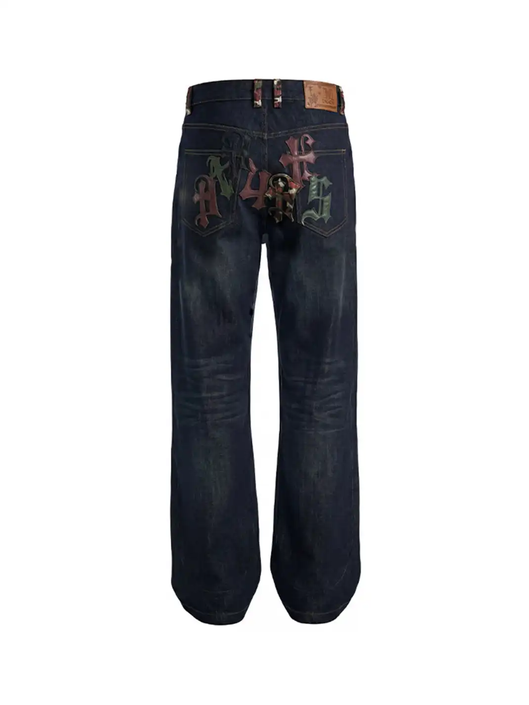 DND4DES | Camouflage Patchwork Leather Straight Jeans