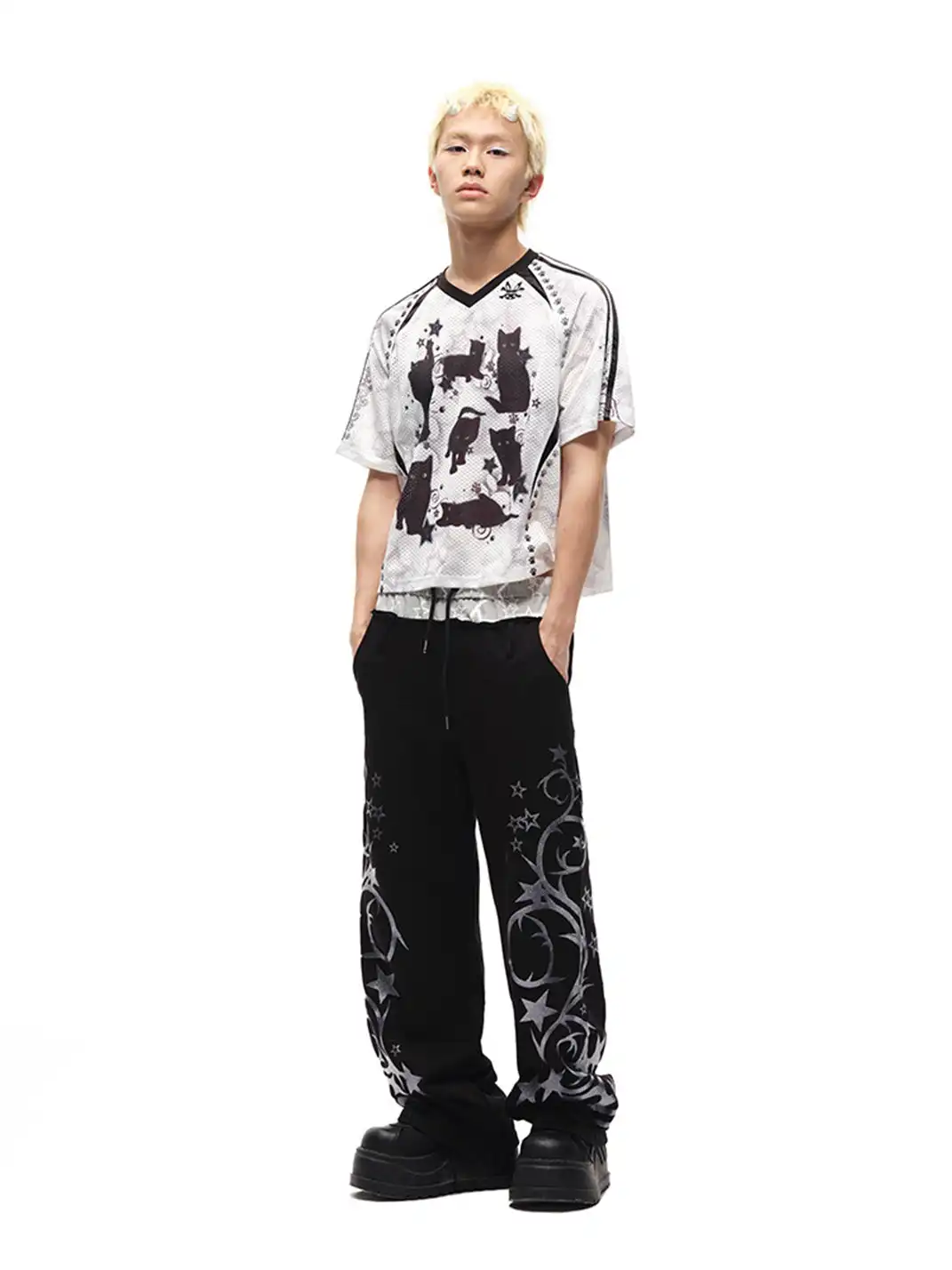 CFIERCE | Black Cat Print Raglan Sleeve T-shirt