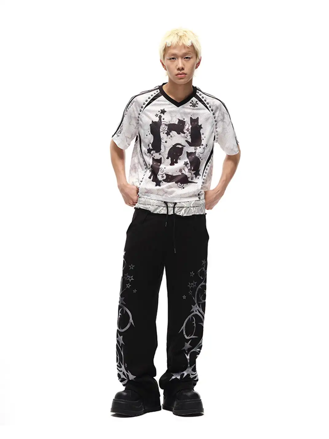 CFIERCE | Black Cat Print Raglan Sleeve T-shirt