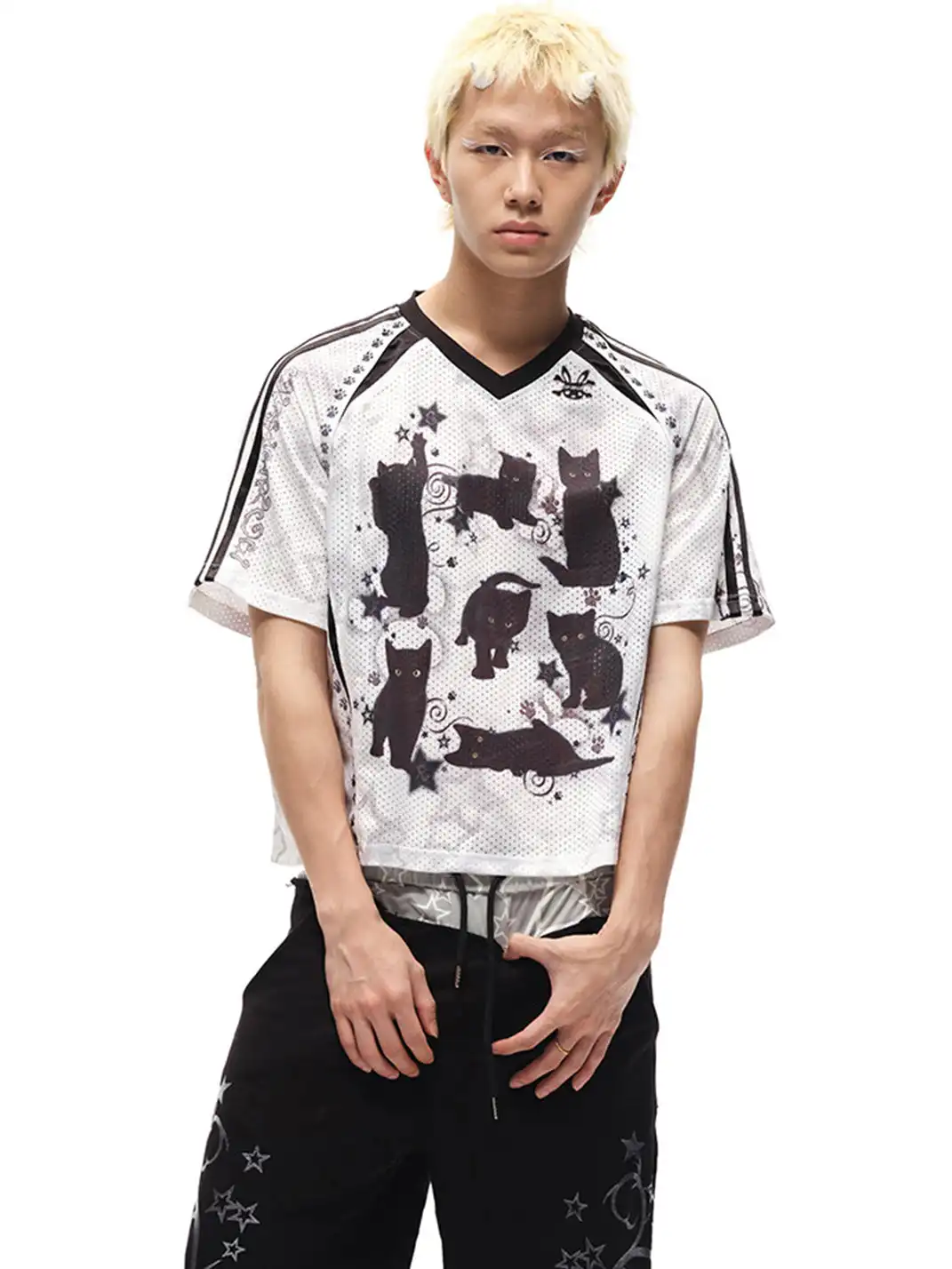 CFIERCE | Black Cat Print Raglan Sleeve T-shirt