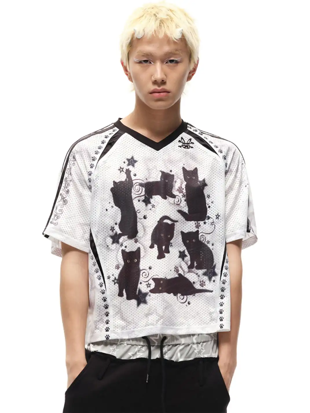 CFIERCE | Black Cat Print Raglan Sleeve T-shirt