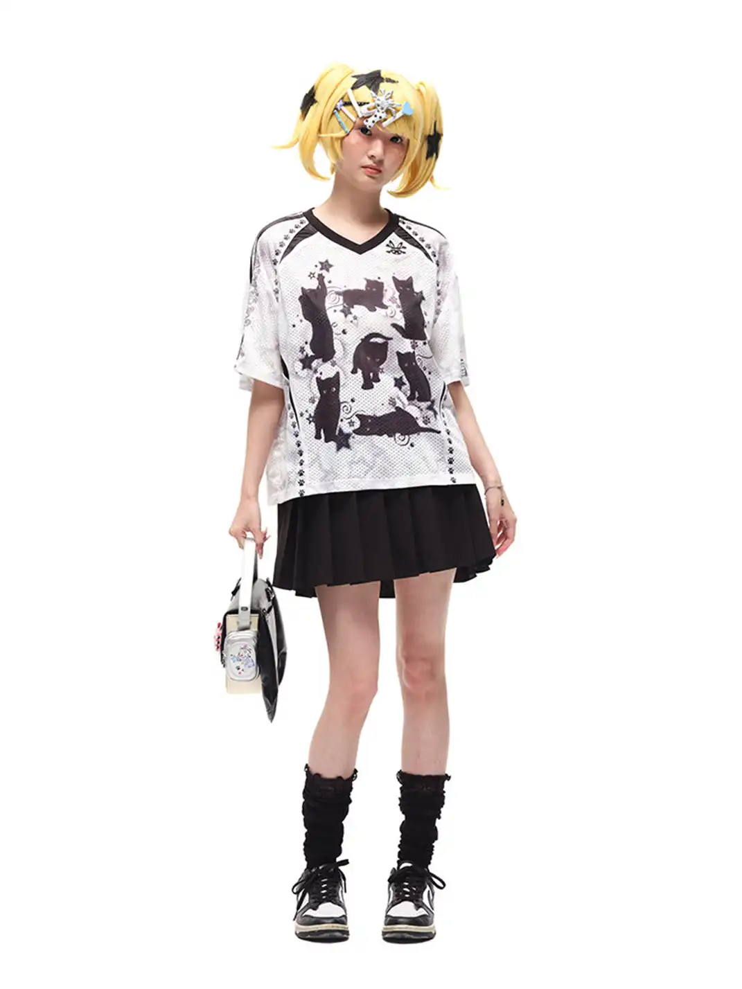 CFIERCE | Black Cat Print Raglan Sleeve T-shirt