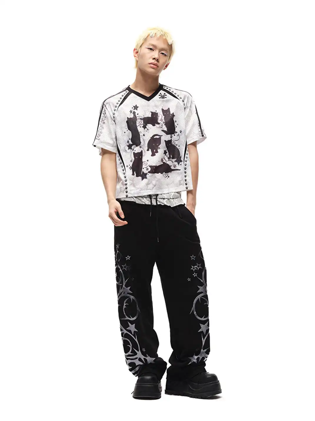 CFIERCE | Black Cat Print Raglan Sleeve T-shirt