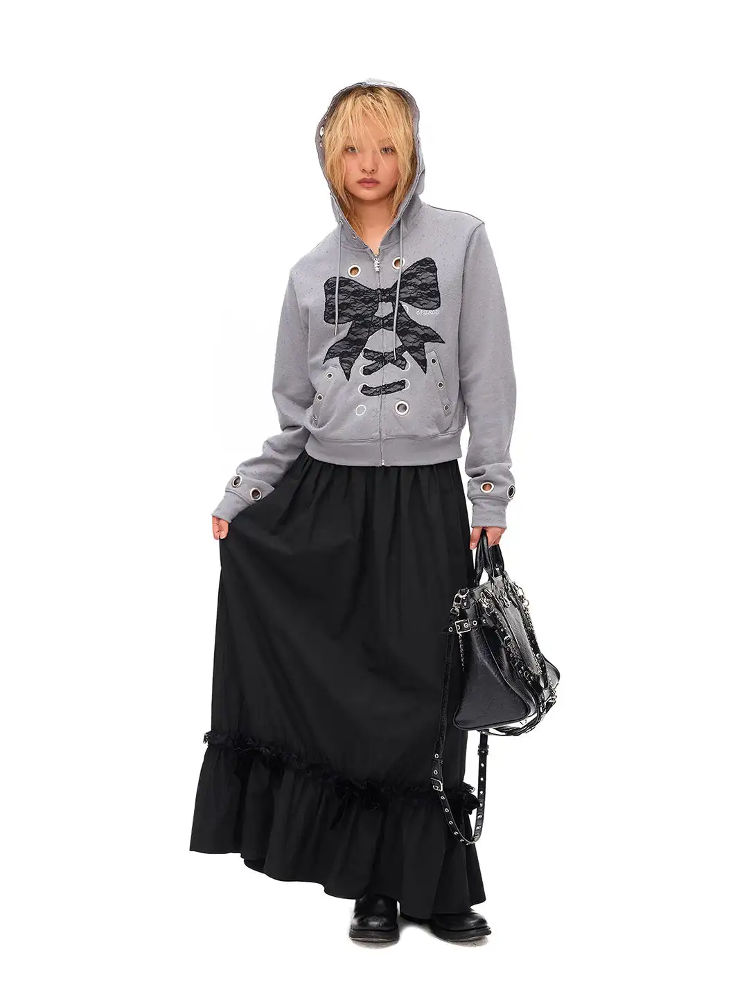 CFIERCE | Velvet Bow Ruffle Maxi Skirt