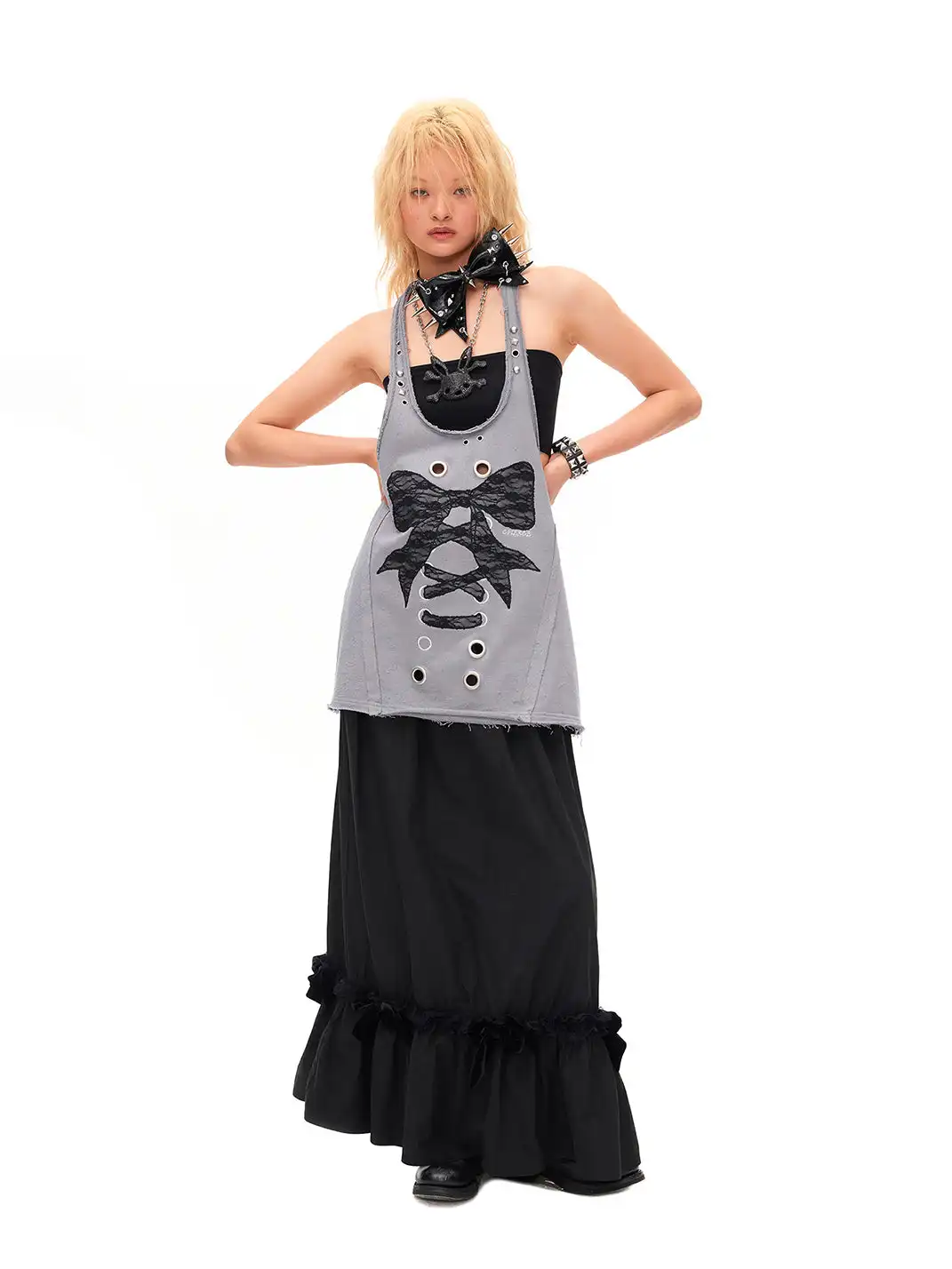 CFIERCE | Velvet Bow Ruffle Maxi Skirt