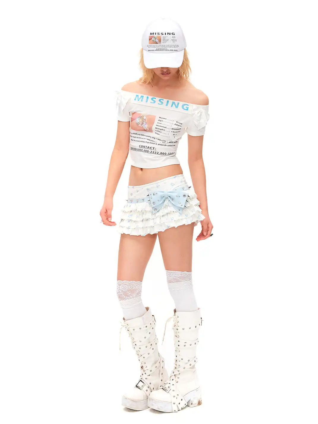 CFIERCE | Rivet Bow Floral Cake Skirt