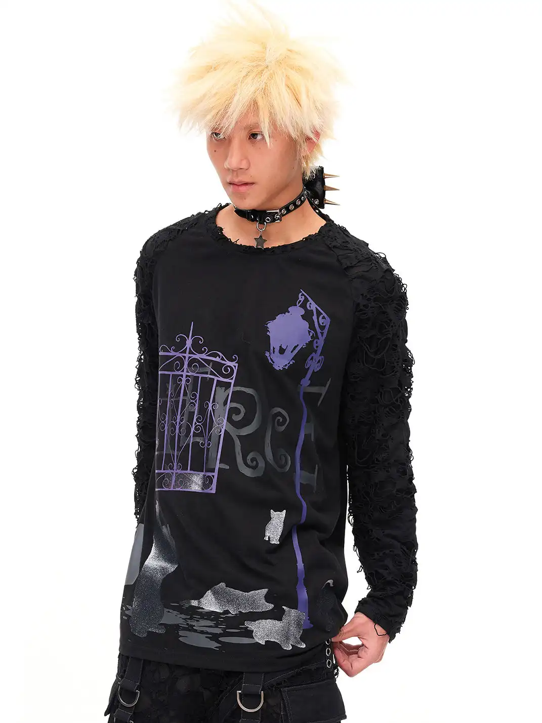 CFIERCE | Dark Night Sparkle Cat Print Long Sleeve T-shirt