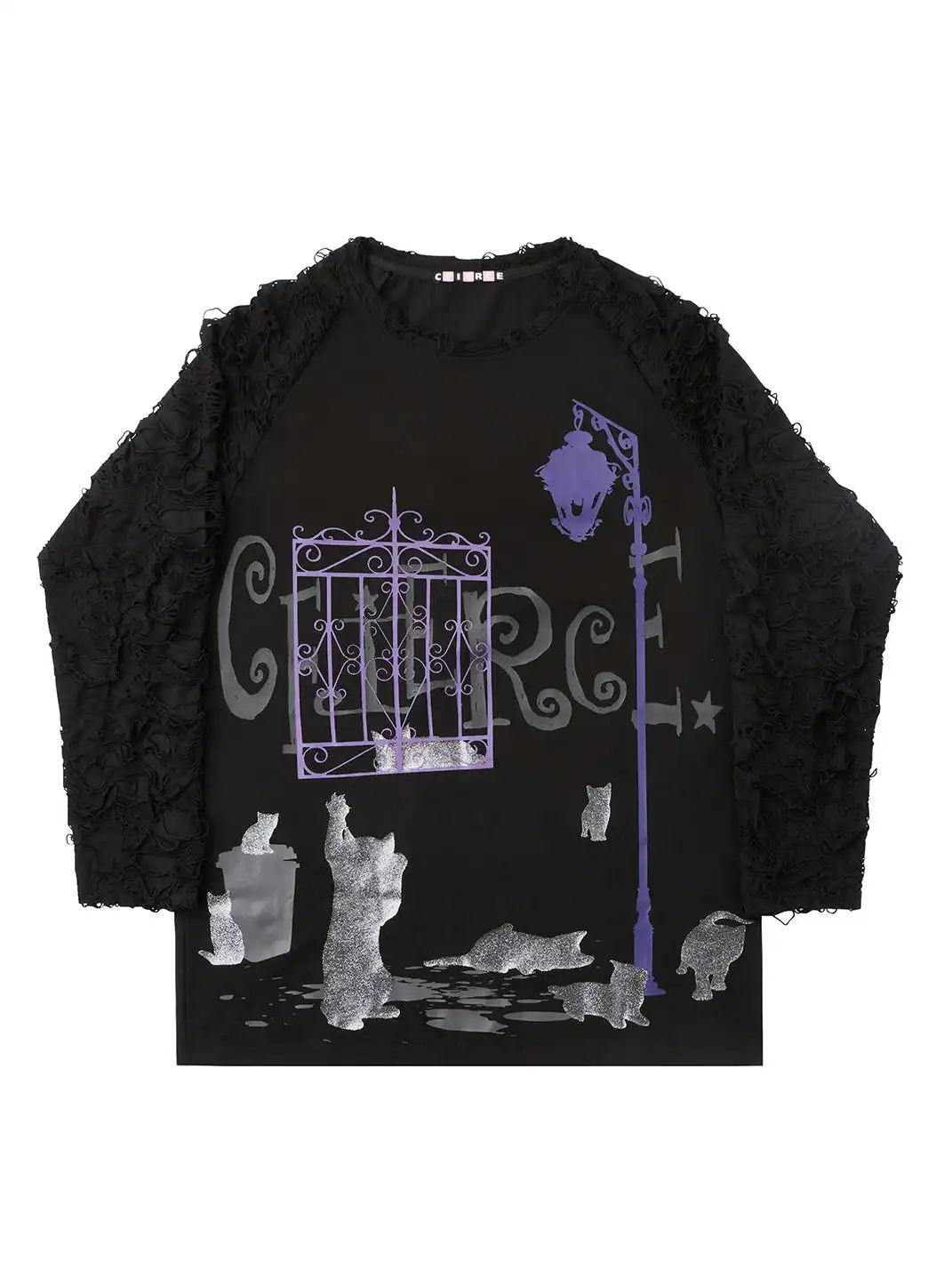 CFIERCE | Dark Night Sparkle Cat Print Long Sleeve T-shirt
