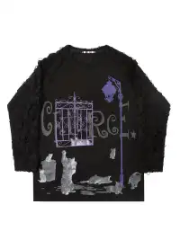 CFIERCE | Dark Night Sparkle Cat Print Long Sleeve T-shirt