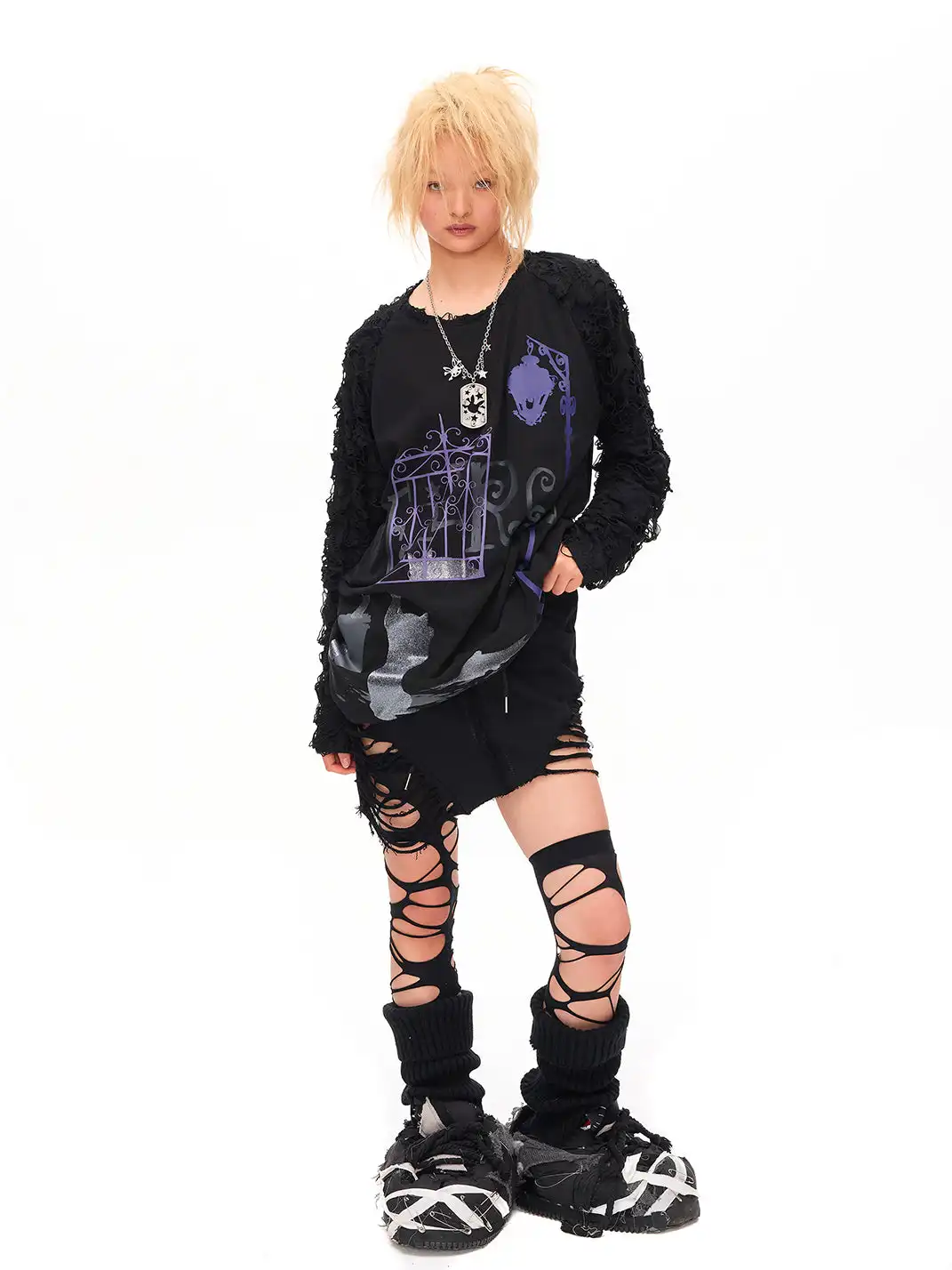 CFIERCE | Dark Night Sparkle Cat Print Long Sleeve T-shirt