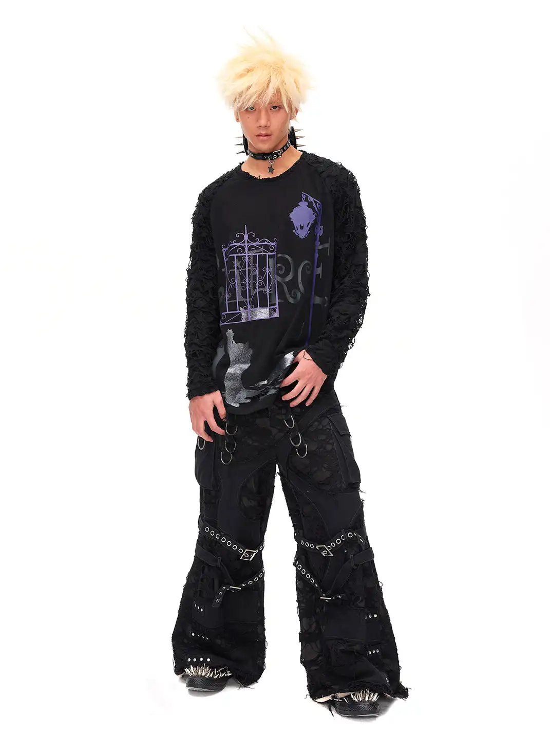 CFIERCE | Dark Night Sparkle Cat Print Long Sleeve T-shirt