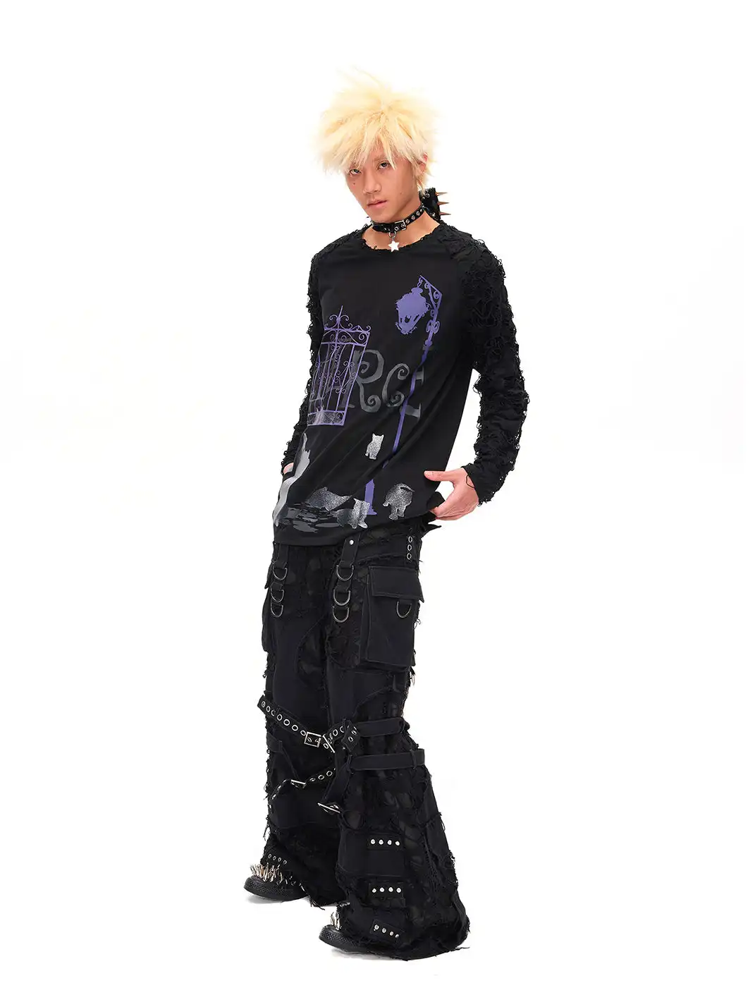 CFIERCE | Dark Night Sparkle Cat Print Long Sleeve T-shirt