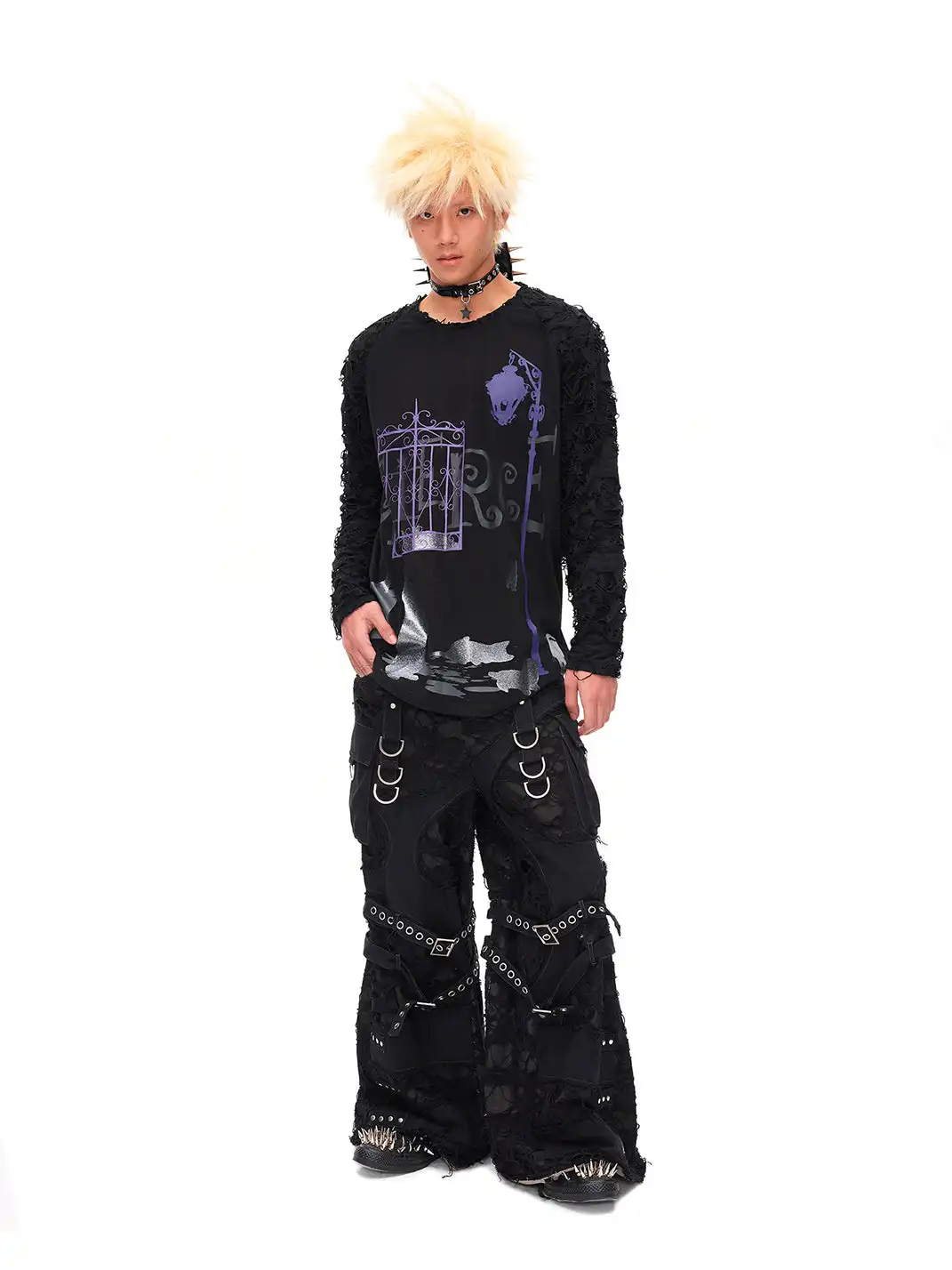 CFIERCE | Dark Night Sparkle Cat Print Long Sleeve T-shirt