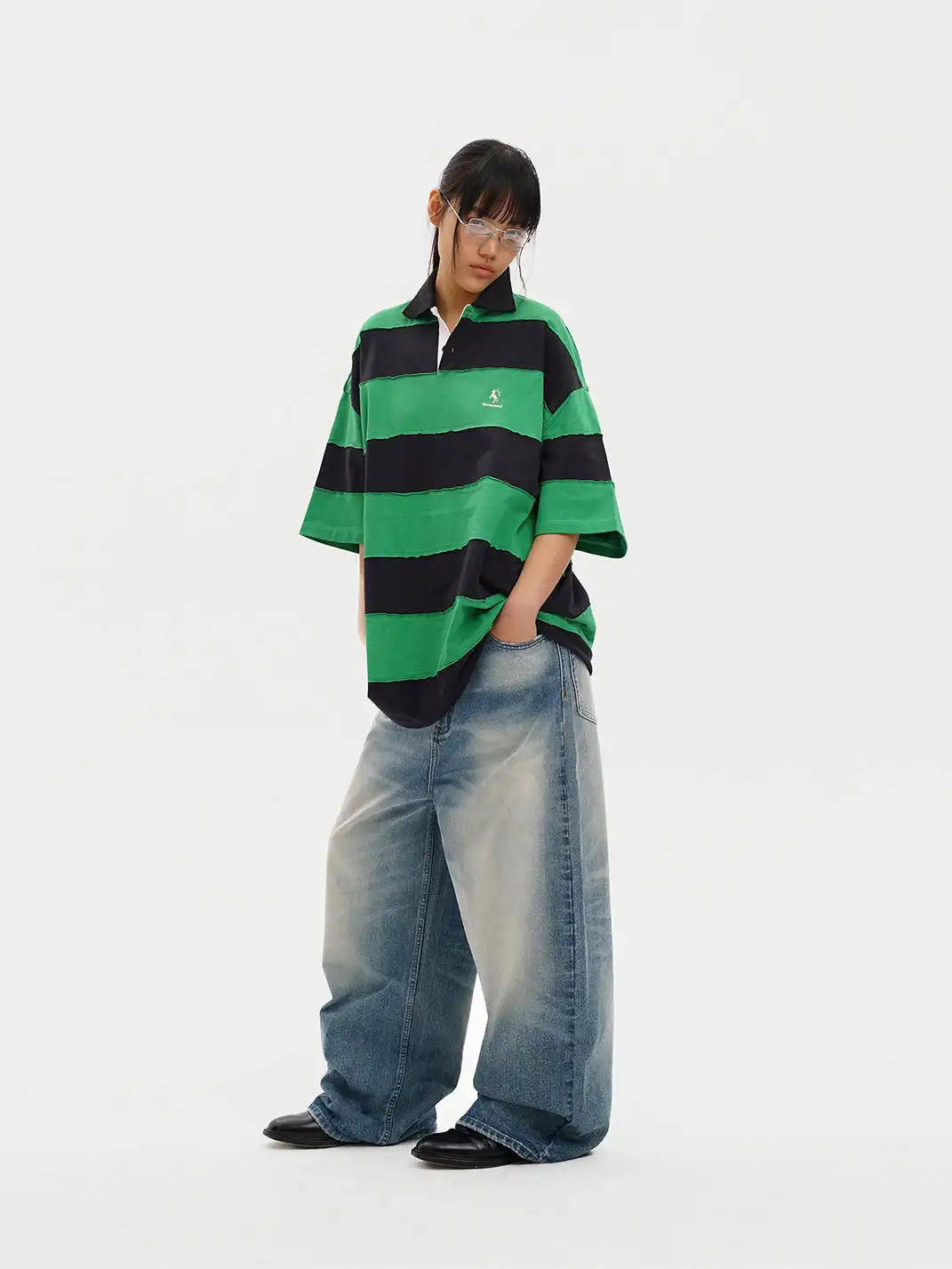 MASONPRINCE | Spliced Raw Edge Striped Color Block Polo Shirt