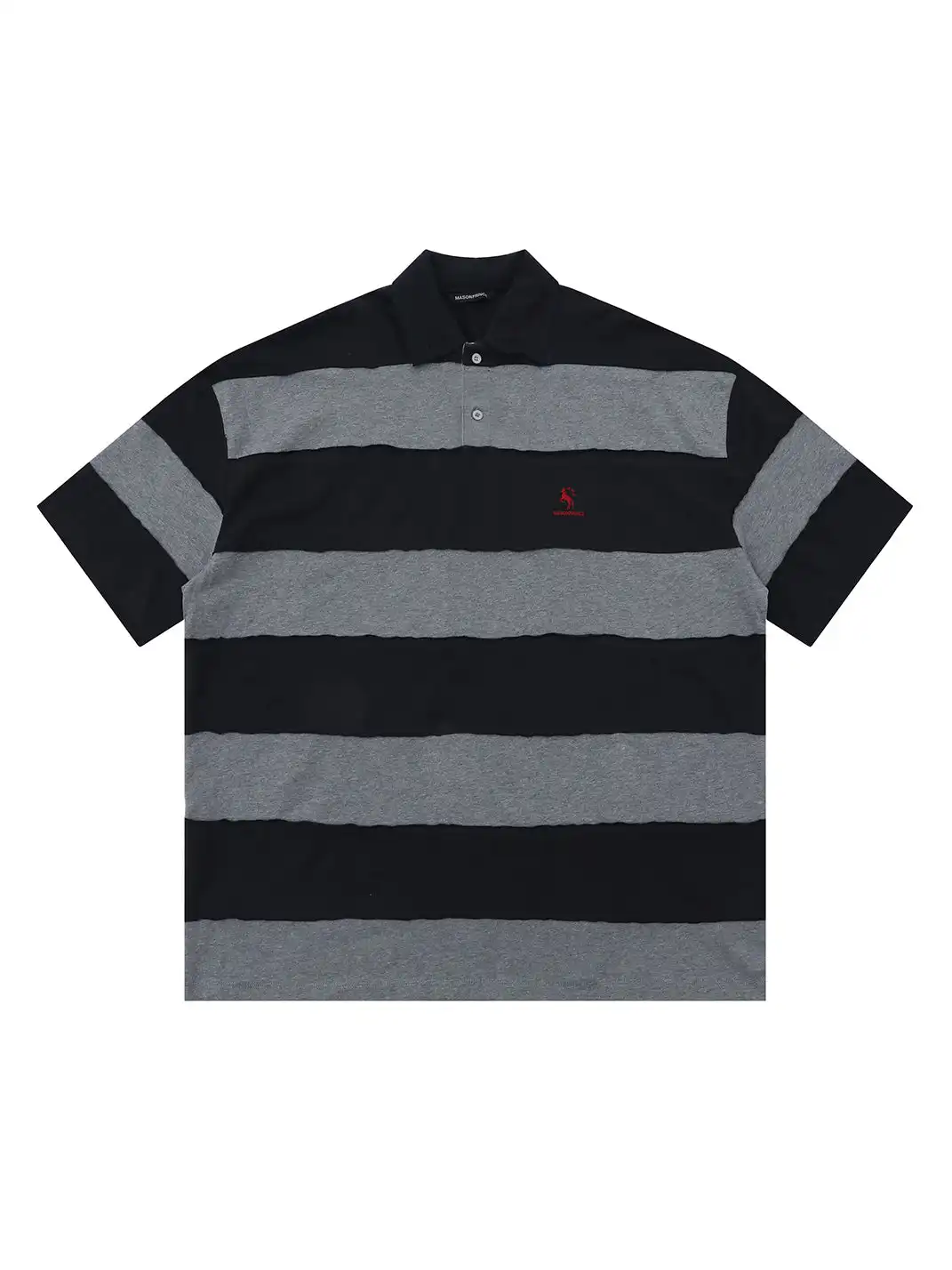 MASONPRINCE | Spliced Raw Edge Striped Color Block Polo Shirt