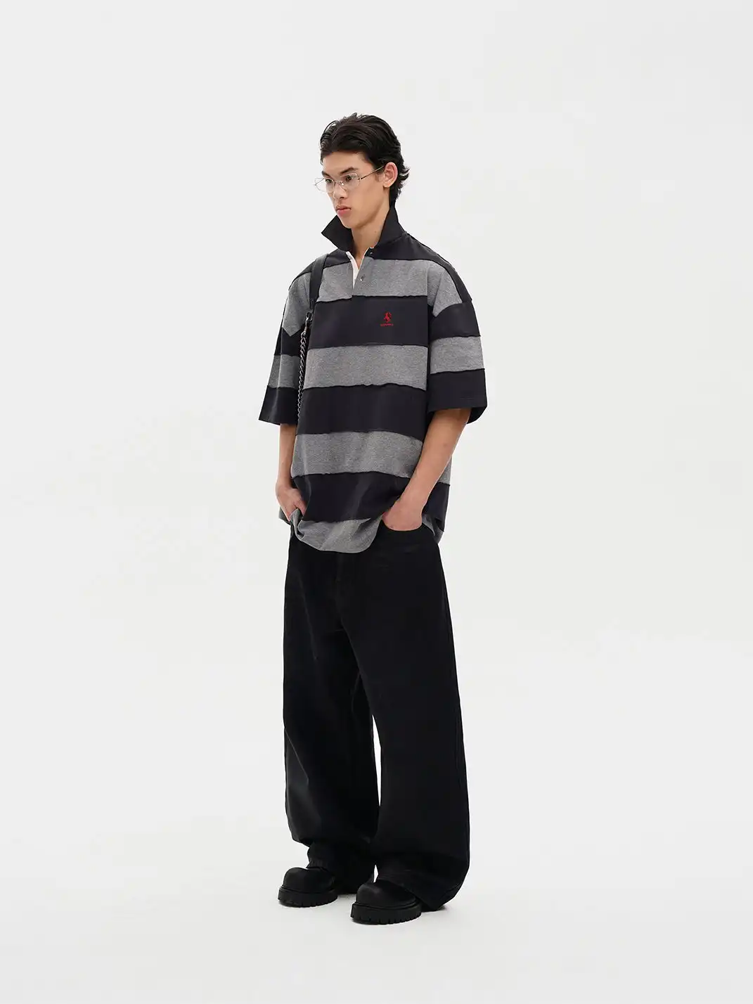 MASONPRINCE | Spliced Raw Edge Striped Color Block Polo Shirt