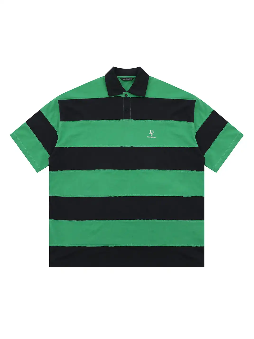 MASONPRINCE | Spliced Raw Edge Striped Color Block Polo Shirt