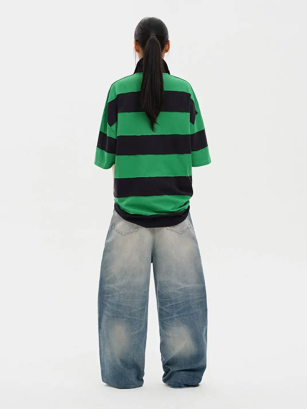 MASONPRINCE | Spliced Raw Edge Striped Color Block Polo Shirt