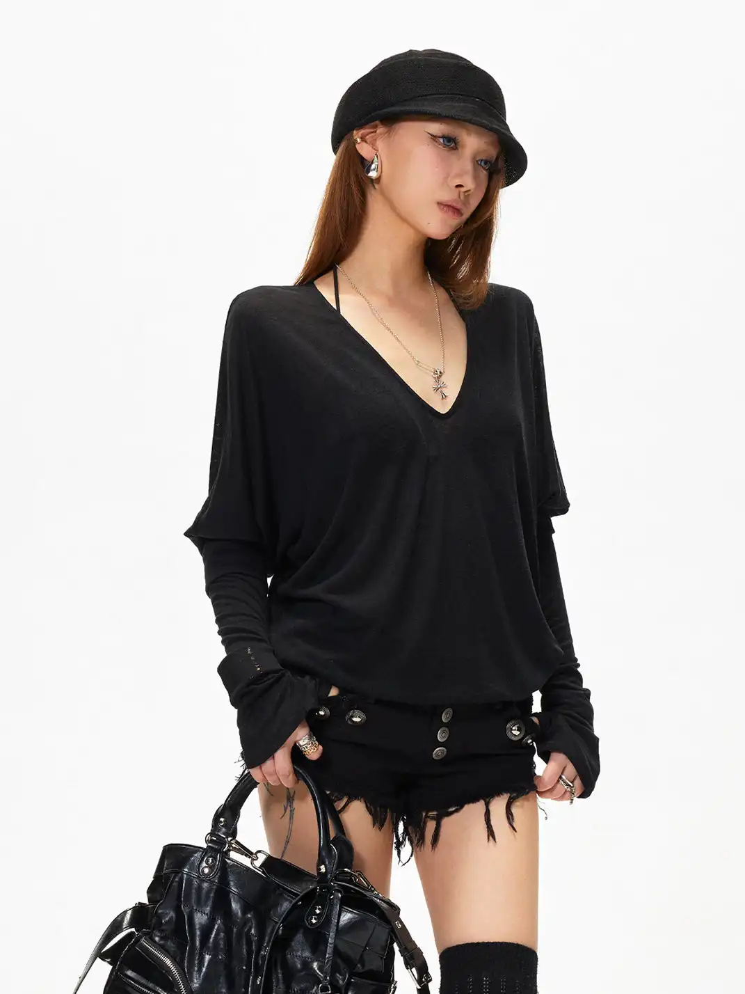 3MODE | V-Neck Batwing Sleeve Top