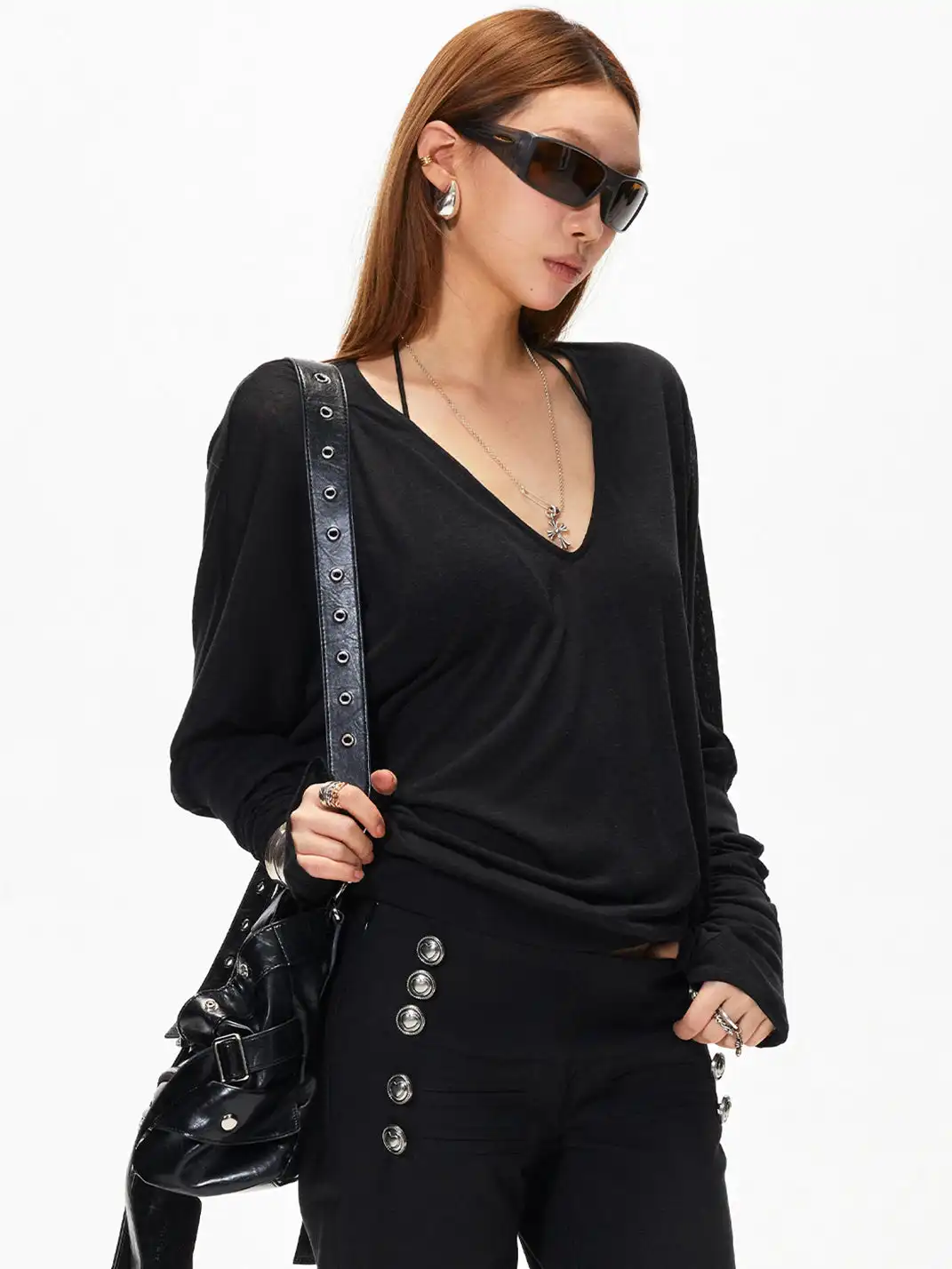 3MODE | V-Neck Batwing Sleeve Top