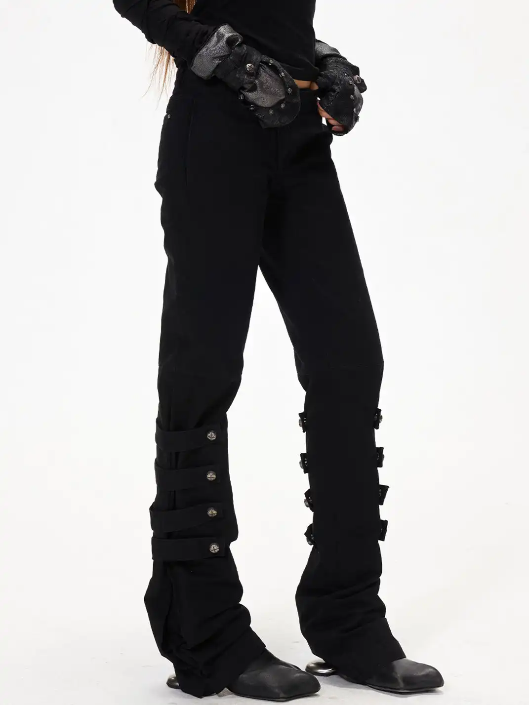 3MODE | Flared Trousers with Strap & Button Detail