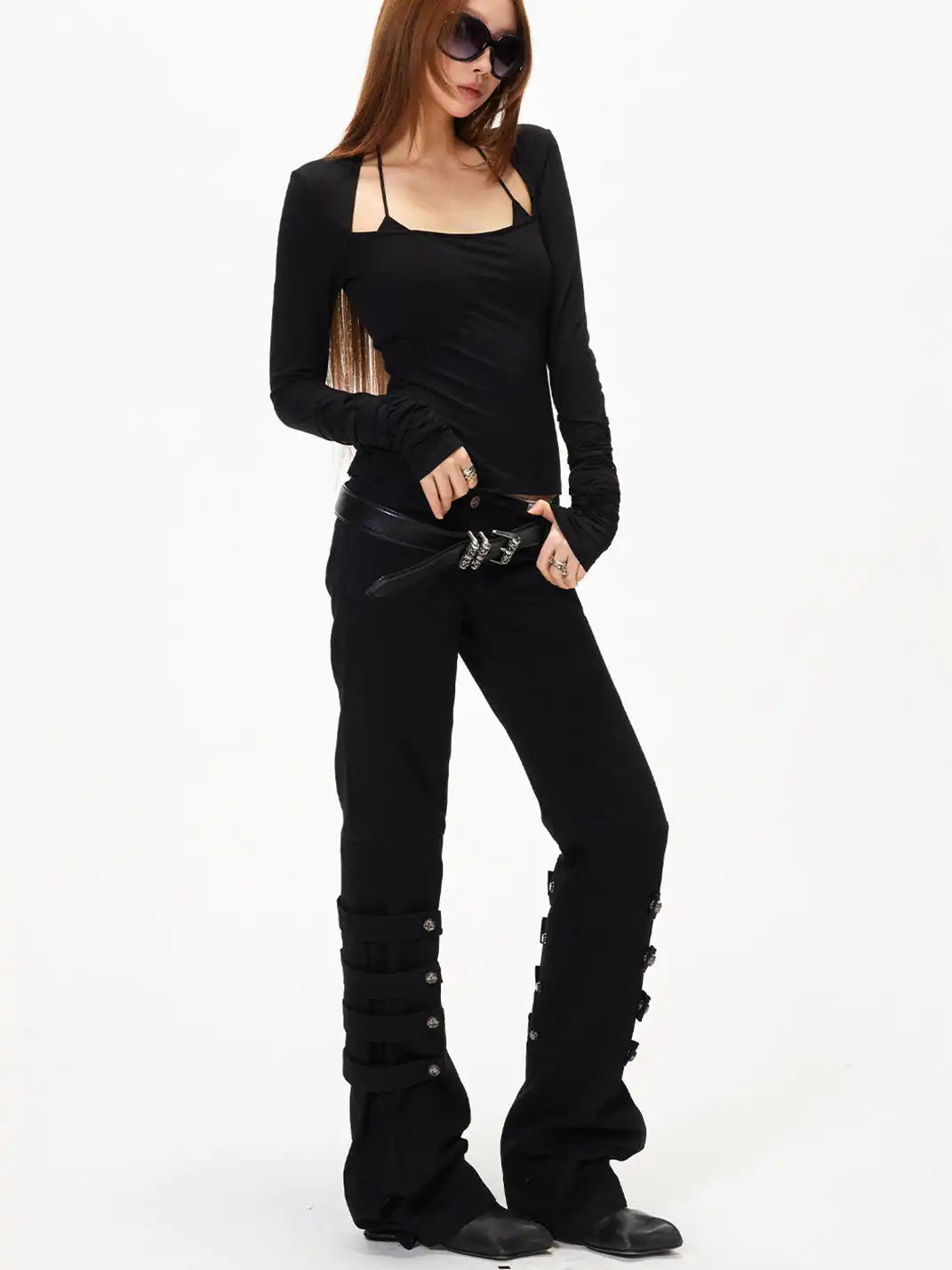 3MODE | Flared Trousers with Strap & Button Detail