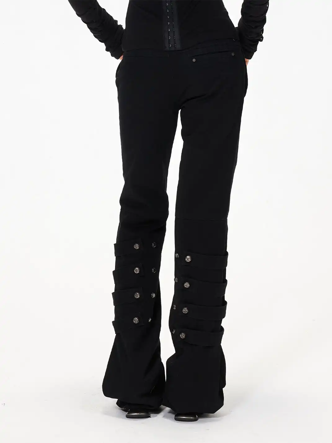 3MODE | Flared Trousers with Strap & Button Detail