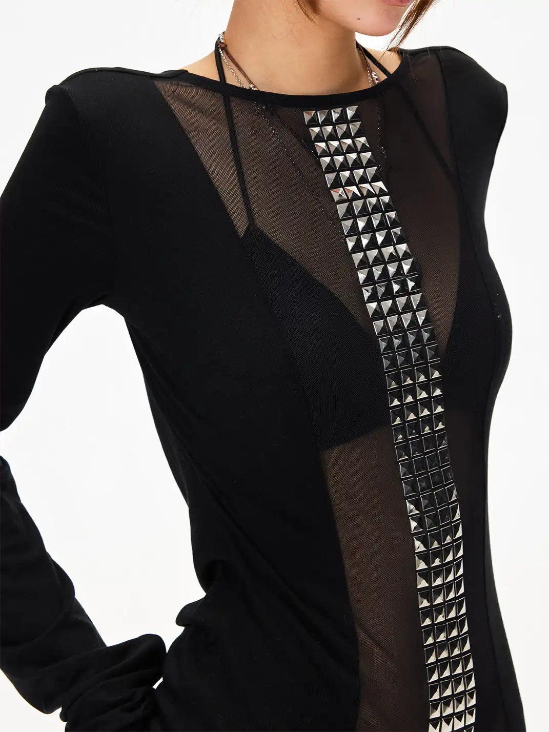 3MODE | Sheer Slim Fit Long Sleeve Top