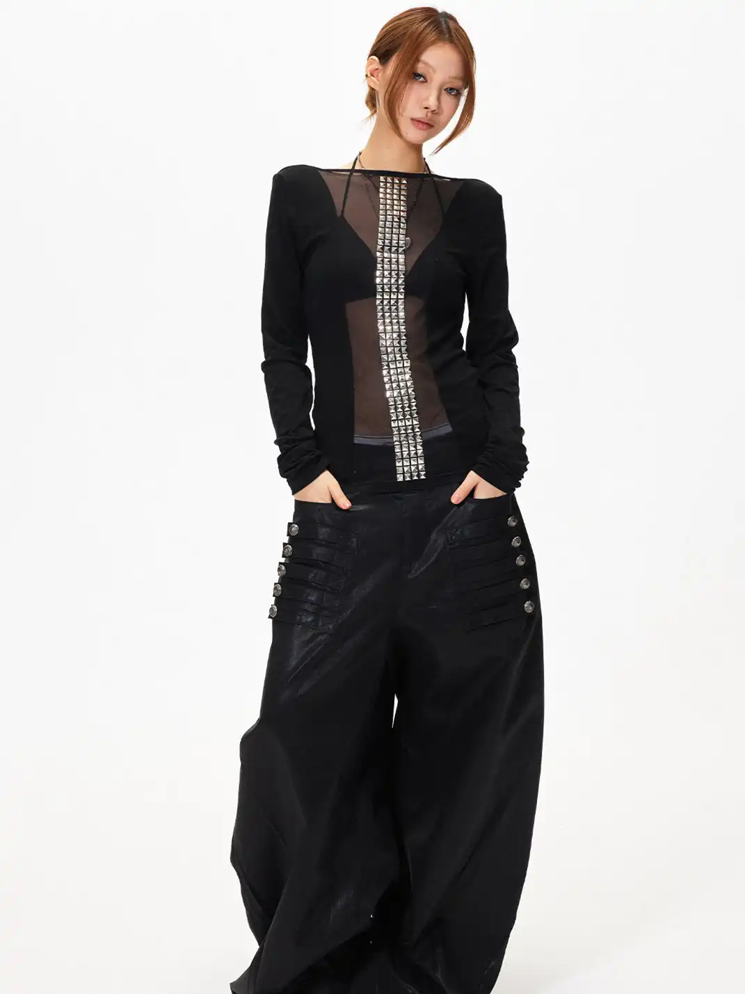 3MODE | Sheer Slim Fit Long Sleeve Top