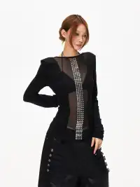 3MODE | Sheer Slim Fit Long Sleeve Top