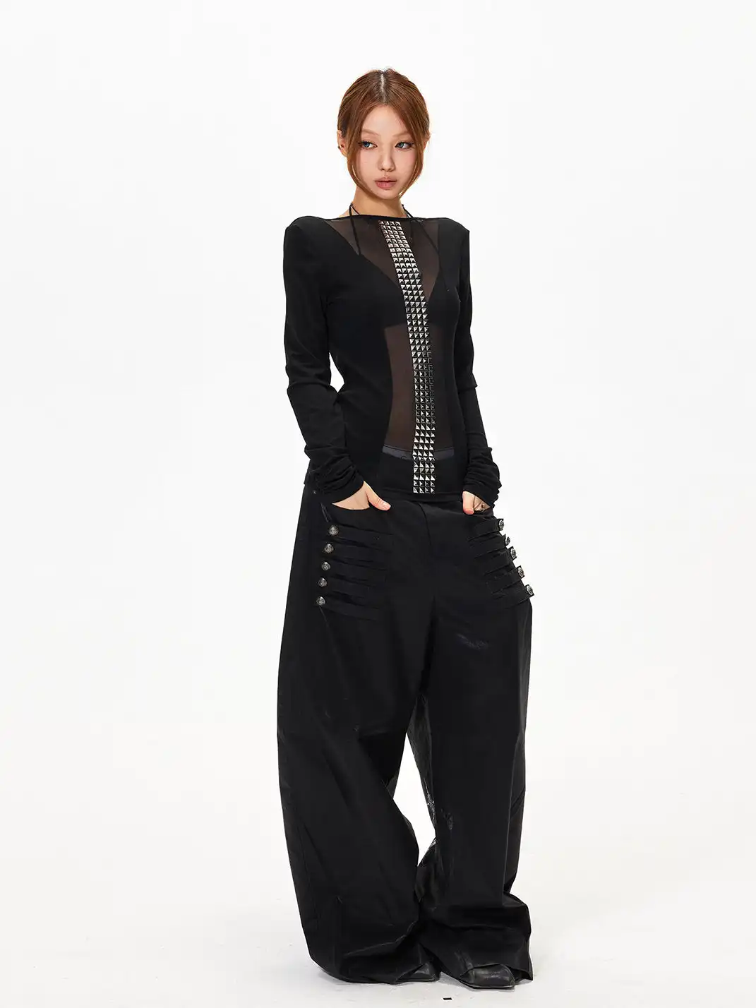 3MODE | Sheer Slim Fit Long Sleeve Top