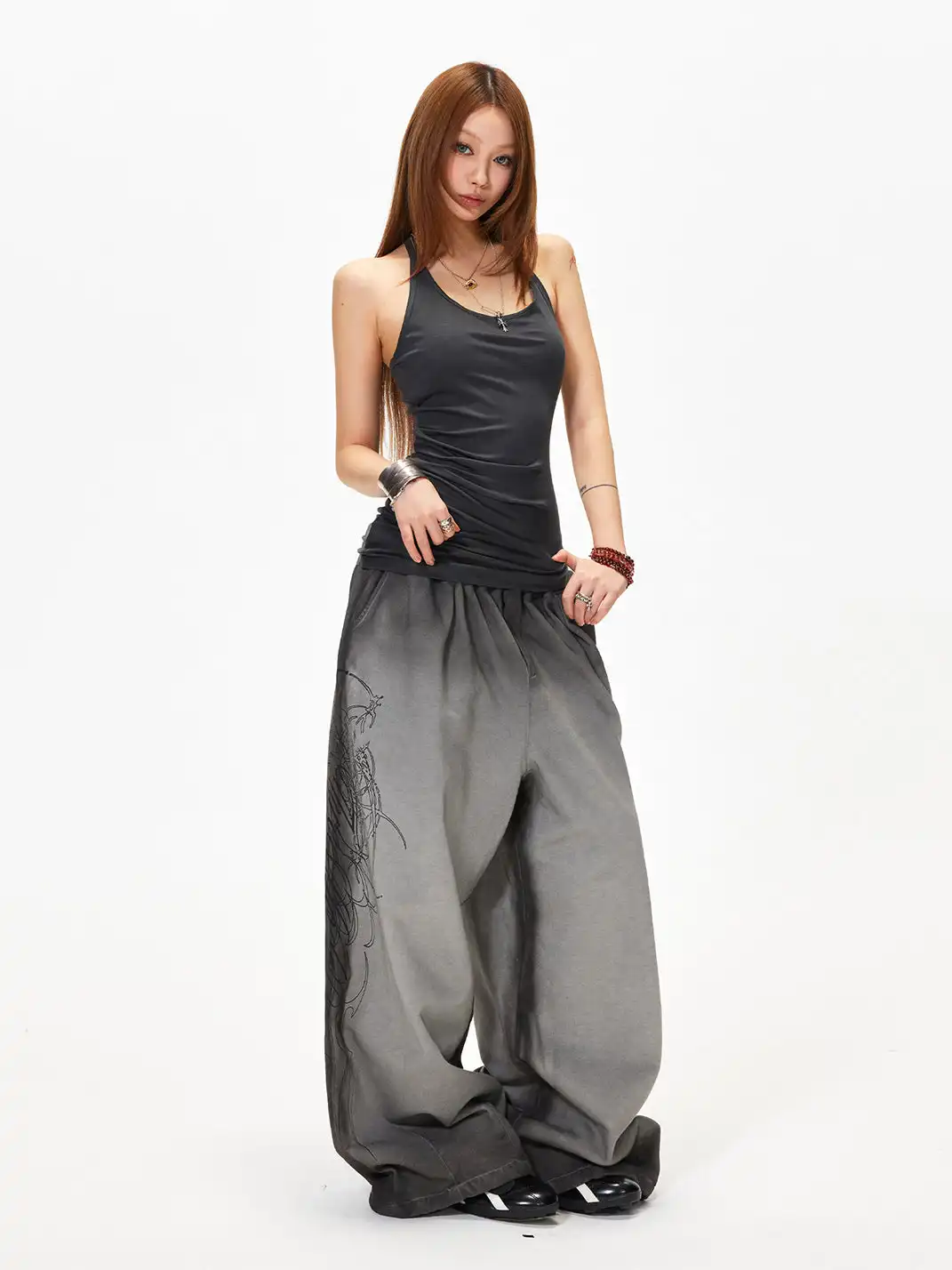 3MODE | Heavy Embroidery Loose Wide-Leg Pants